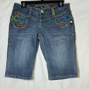 Coogi Womans Embroidered Button‎ Bermuda Denim Jean Shorts Sz 7/8